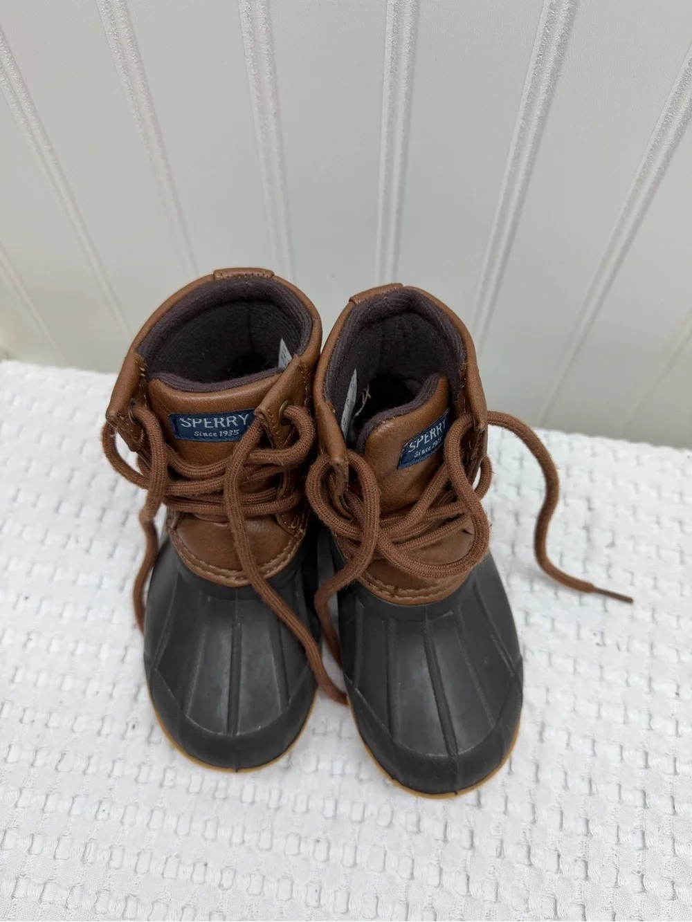Sperry Kids Brown Leather and Black Rubber Duck Boots